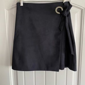 Navy faux suede wrap skirt